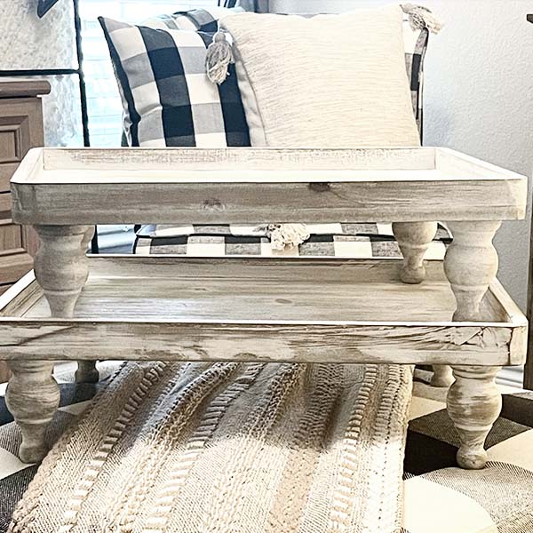 Distressed Wooden Footed Riser Trays, Set of 2