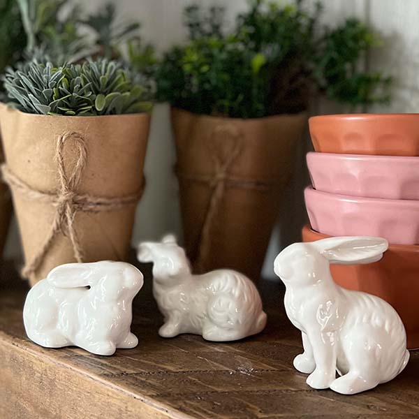 White Ceramic Bunnies, Set of 6