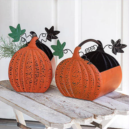 Metal Pumpkin Baskets, Set of 2