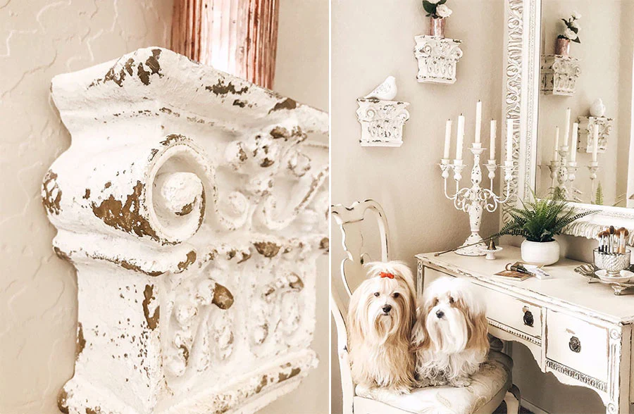 Chippy Carved Pillar Inspired Wall Decor, Set of 2