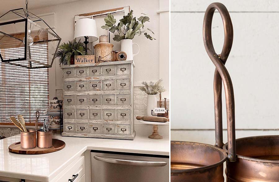Distressed Finish Copper Utensil Caddy