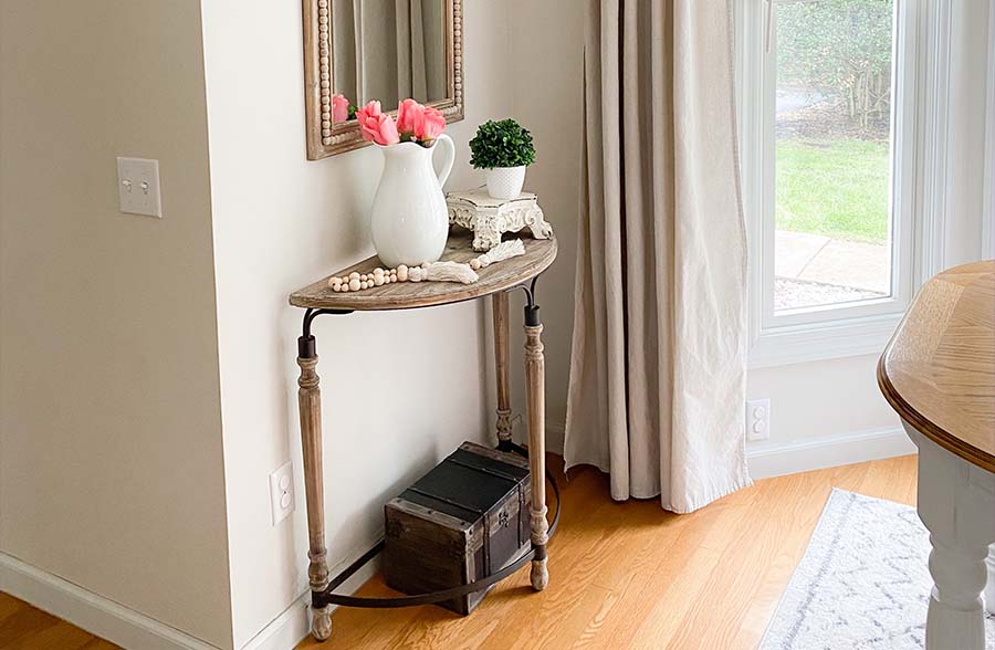 Wooden Half Moon Table with Metal Accents