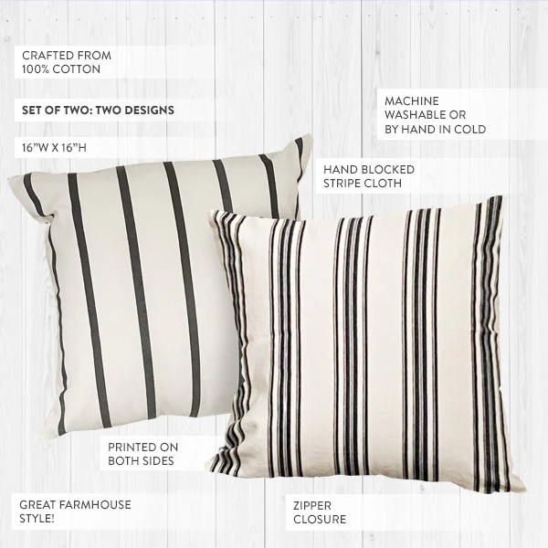 Hand Blocked Mudcloth Striped Pillows, Set of 2