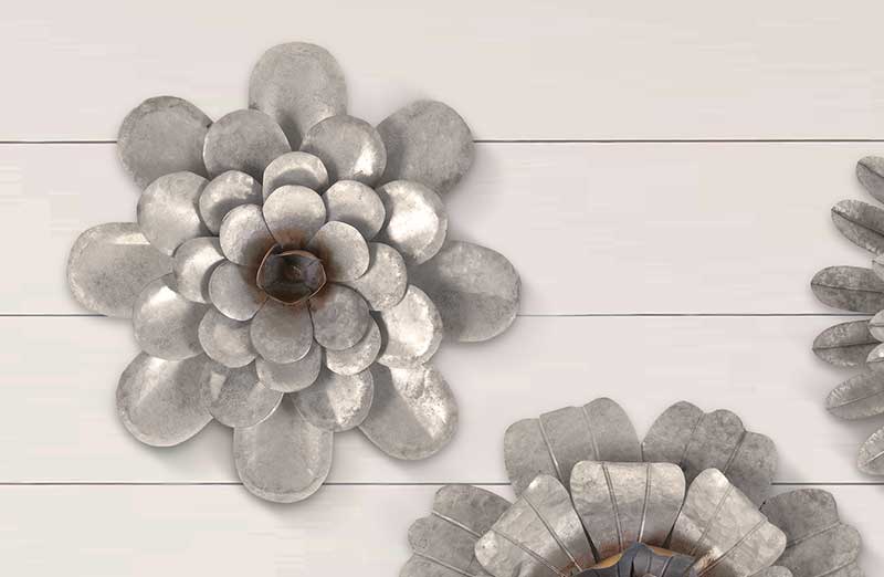 Galvanized Wall Flowers Set of 3