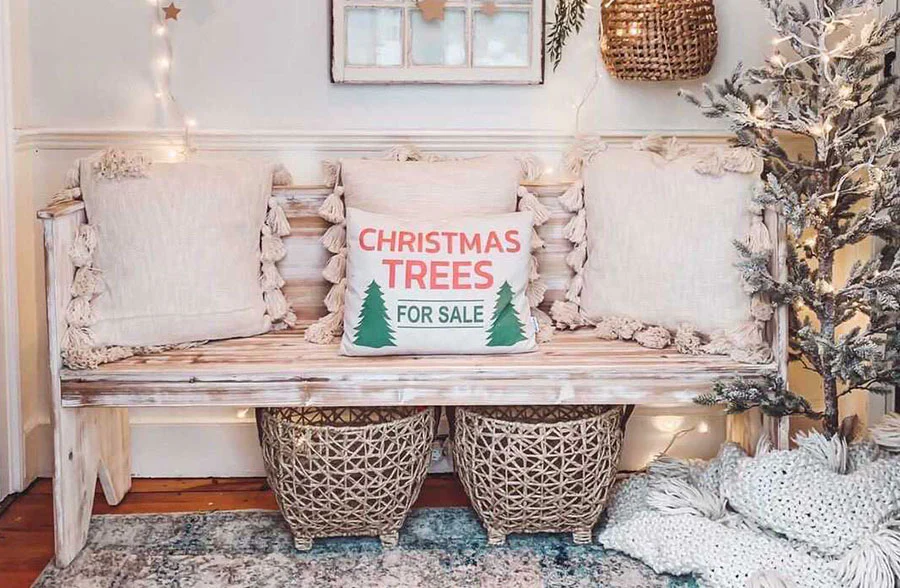 HUGE Distressed Whitewashed Wooden Bench