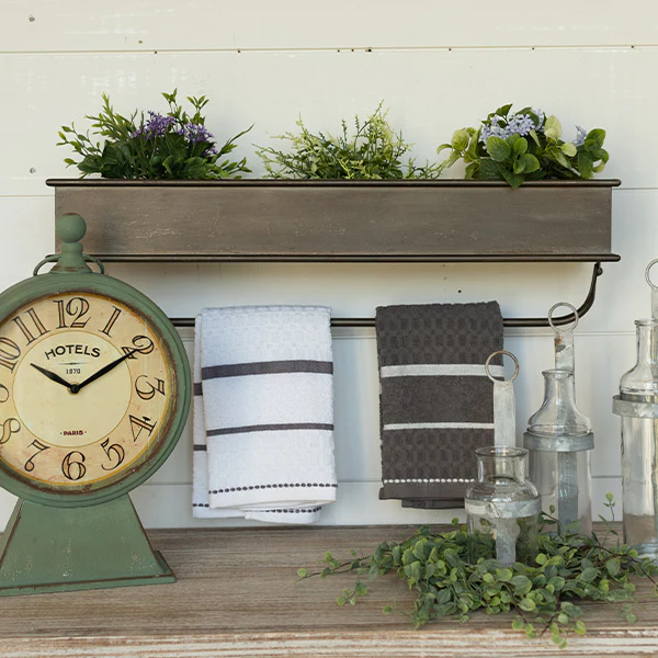 Rustic Metal Trough Shelf with Towel Bar