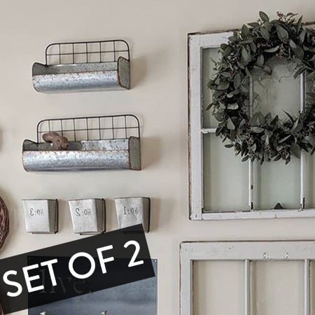 Metal Wall Baskets with Wire Back, Set of Two