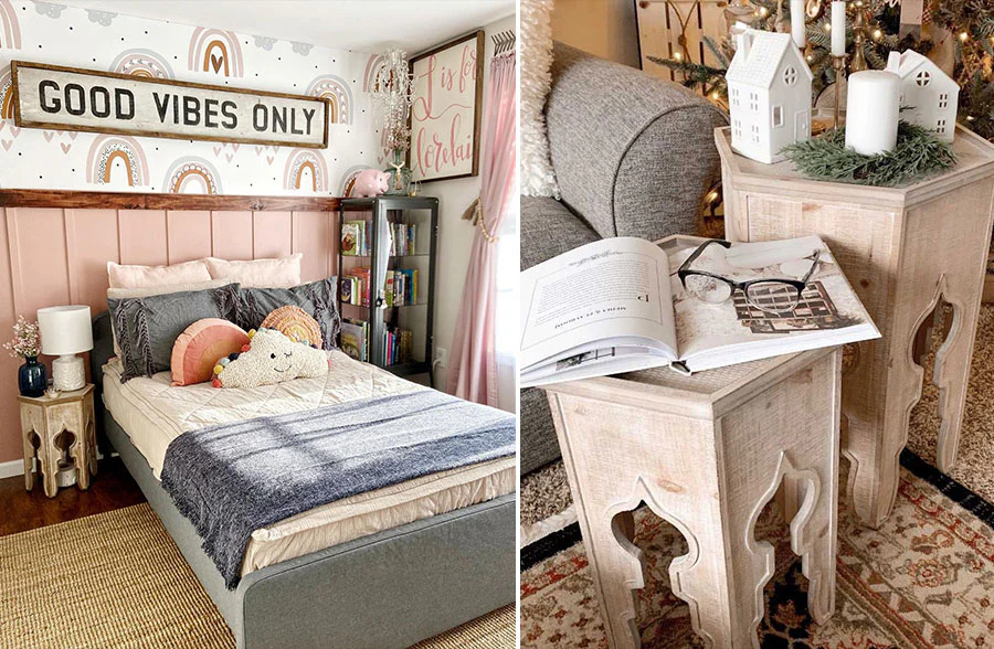 Scalloped Hexagon Side Tables, Set of 2