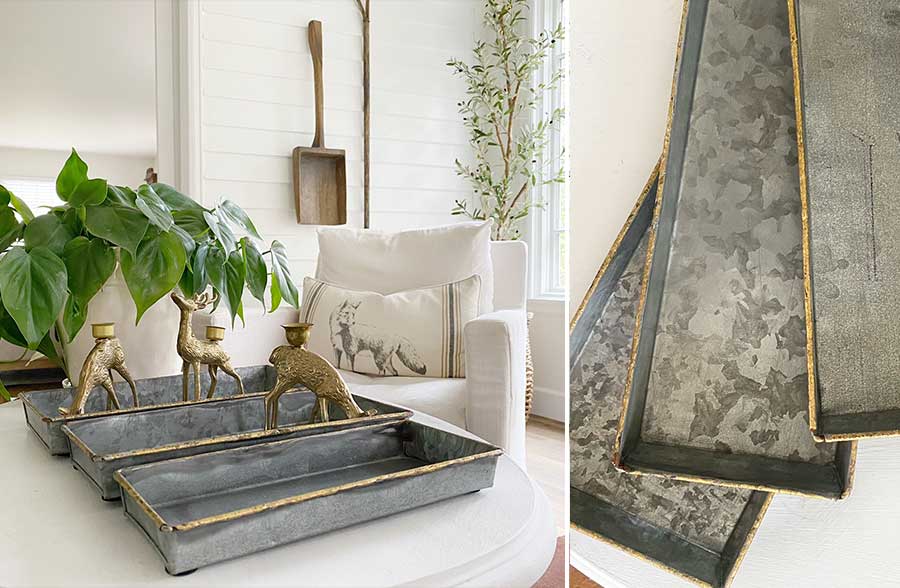 Galvanized Metal Trays, Set of 3