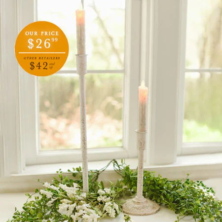 Chippy White Taper Candlesticks, Set of 2