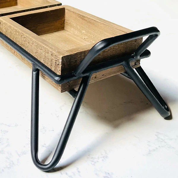 Artisanal Wood Serving Tray with Three Removable Cubbies