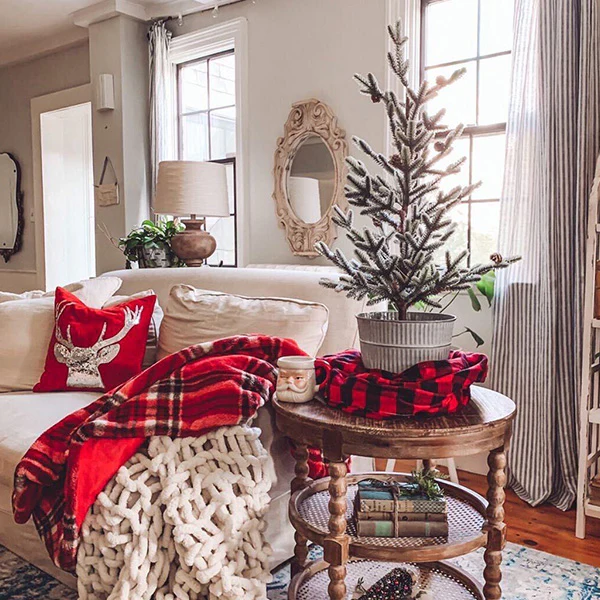 Flocked Winter Pine Tree in Galvanized Bucket