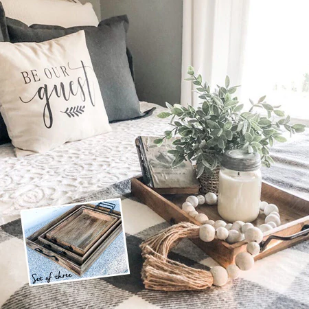 Wooden Tray with Handles, Set of 3