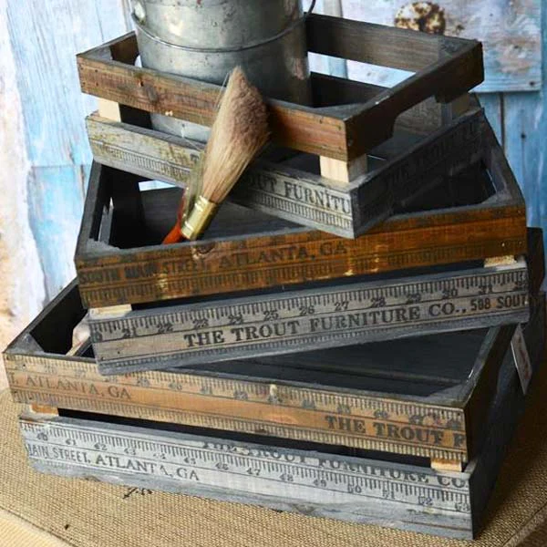 Yardstick Wooden Crates  Set of 3