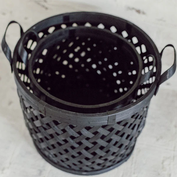 Black Woven Bamboo Baskets, Set of 2