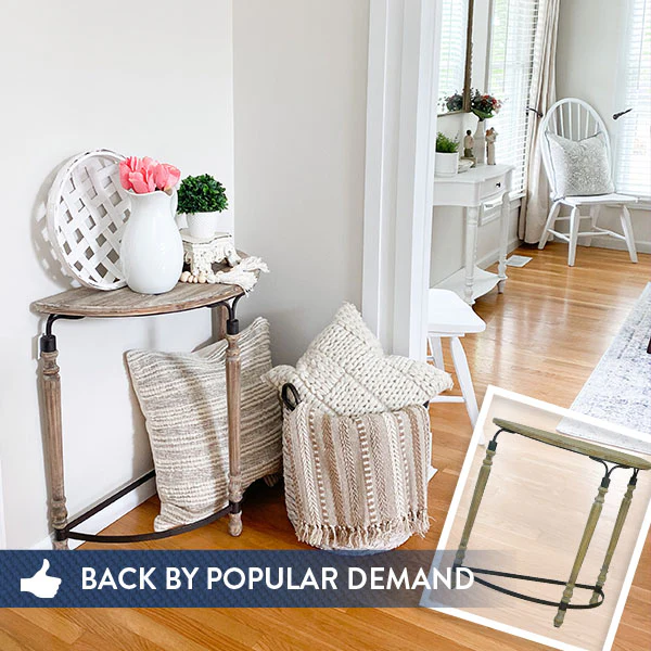 Wooden Half Moon Table with Metal Accents