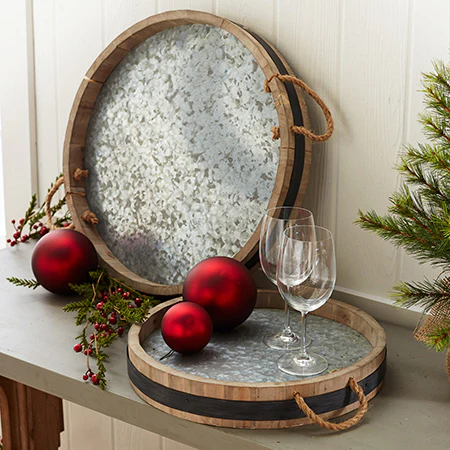 Galvanized Wine Barrel Trays, Set of 2