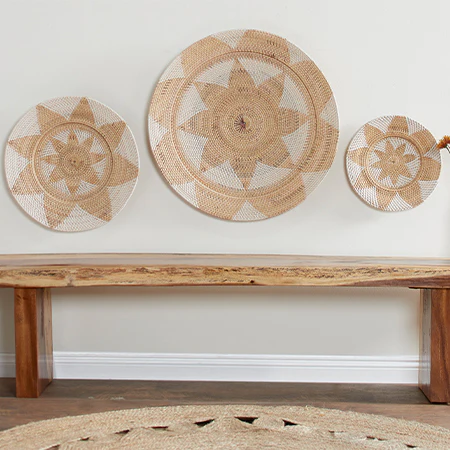 Round Wicker Wall Trays, Set of 3