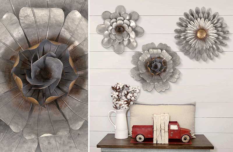 Galvanized Wall Flowers Set of 3