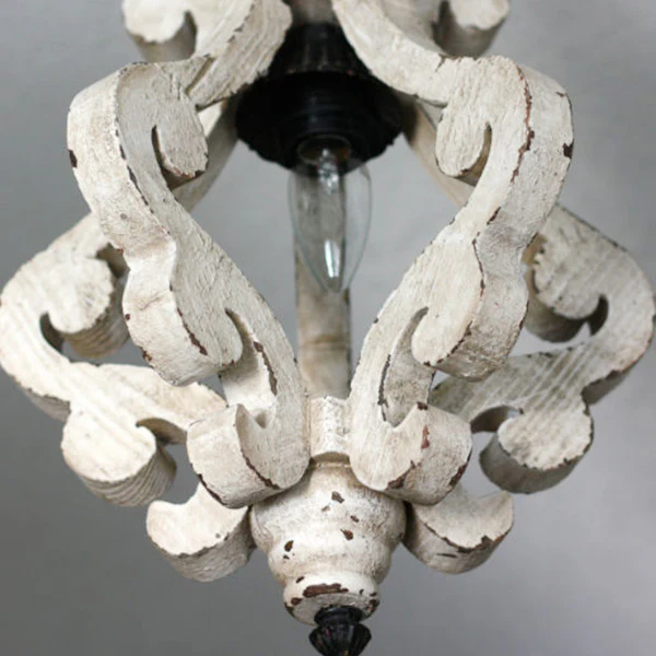Distressed White Wood Chandelier