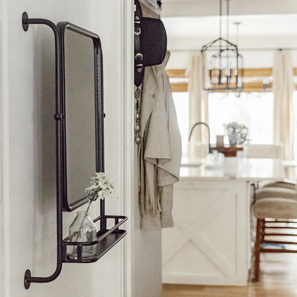 Industrial Swivel Mirror with Shelf