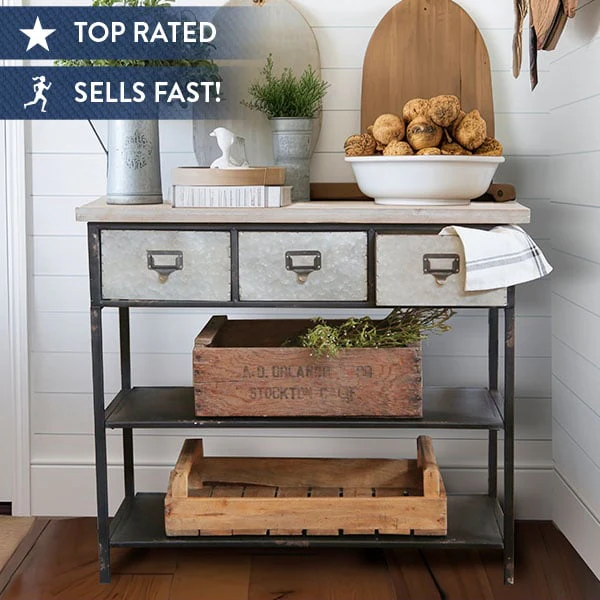 Galvanized Console Table with Drawers
