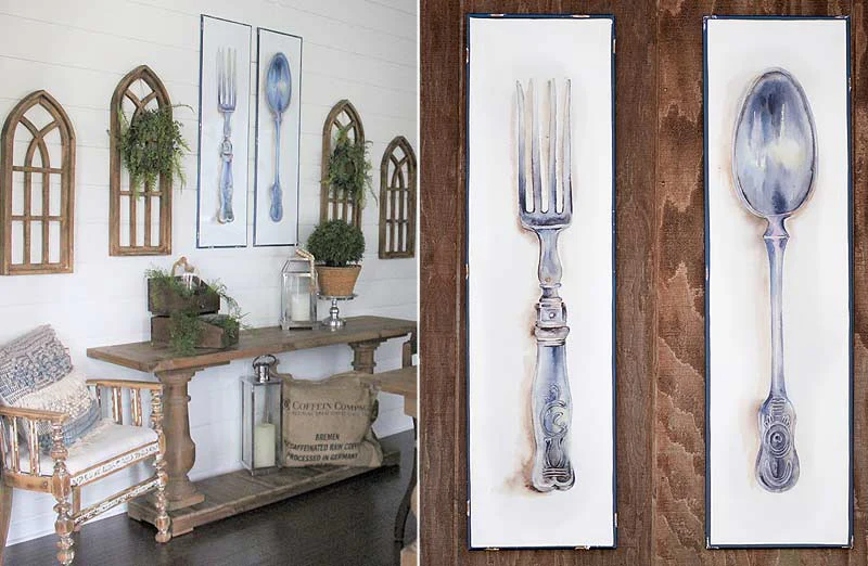 Enamel Fork and Spoon Wall Art  Set of 2