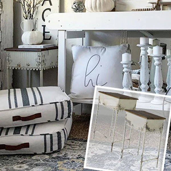 Distressed Scalloped Edge Side Tables, Set of 2