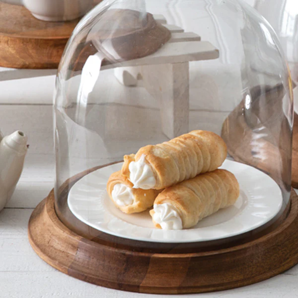 Glass Bell Shaped Cloche with Wood Base