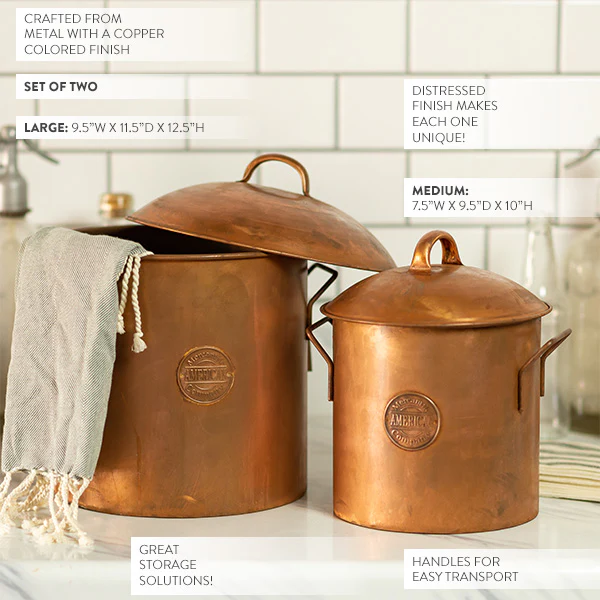 Embossed Vintage Canister Set with Antique Patina, Set of 2