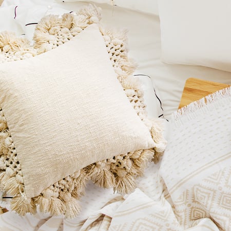 Fringe Edge Linen Throw Pillow