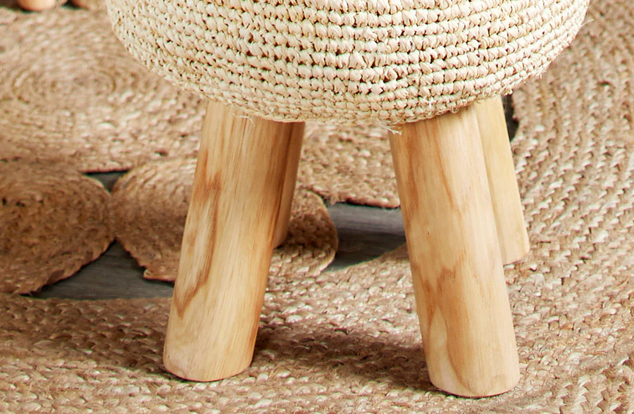 Woven Seagrass Teak Wood Stool
