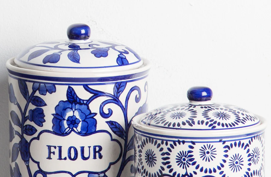 Delftware Inspired Kitchen Canisters, Set of 3