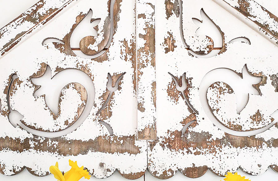 HUGE Distressed White Wood Wall Gable