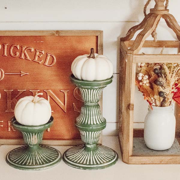 Distressed Antique Green Metal Candle Holders, Set of 2