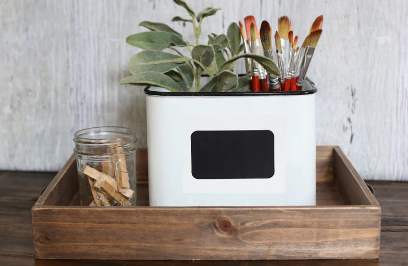 Enamel Storage Container with Chalkboard Front and Lid