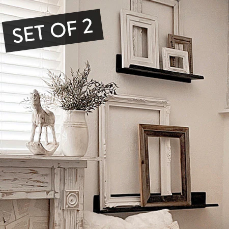 Metal Gunmetal Floating Wall Shelves, Set of 2