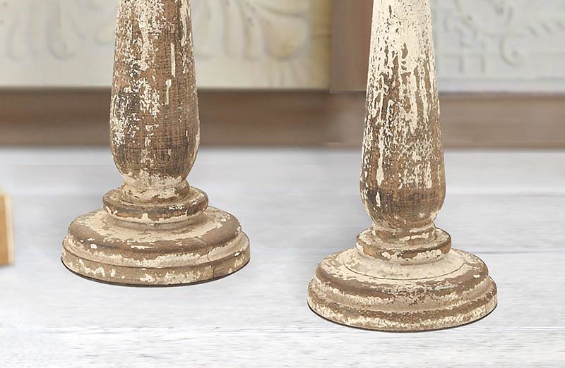 Distressed Wooden Candle Holders  Set of 2