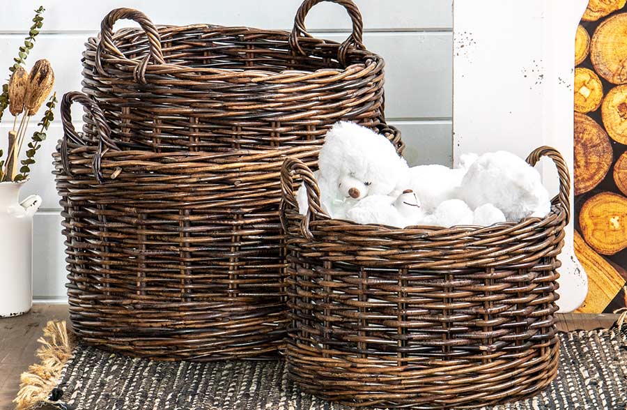 HUUUGE Round Rattan Storage Baskets, Set of 3