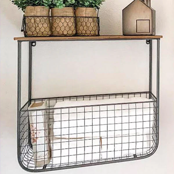 Wire Produce Wall Basket with Shelf, Set of 2