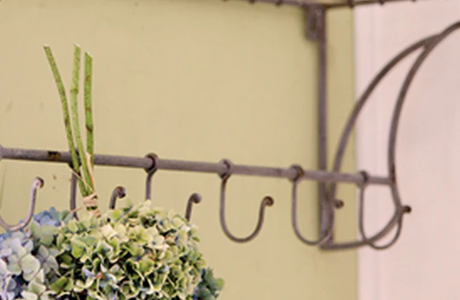 Distressed Wire Shelf with Coat Hooks