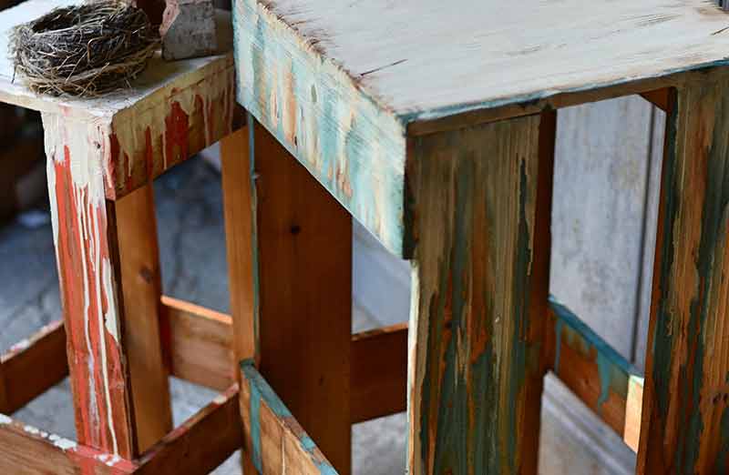 Wooden Painter Side Tables  Set of 2