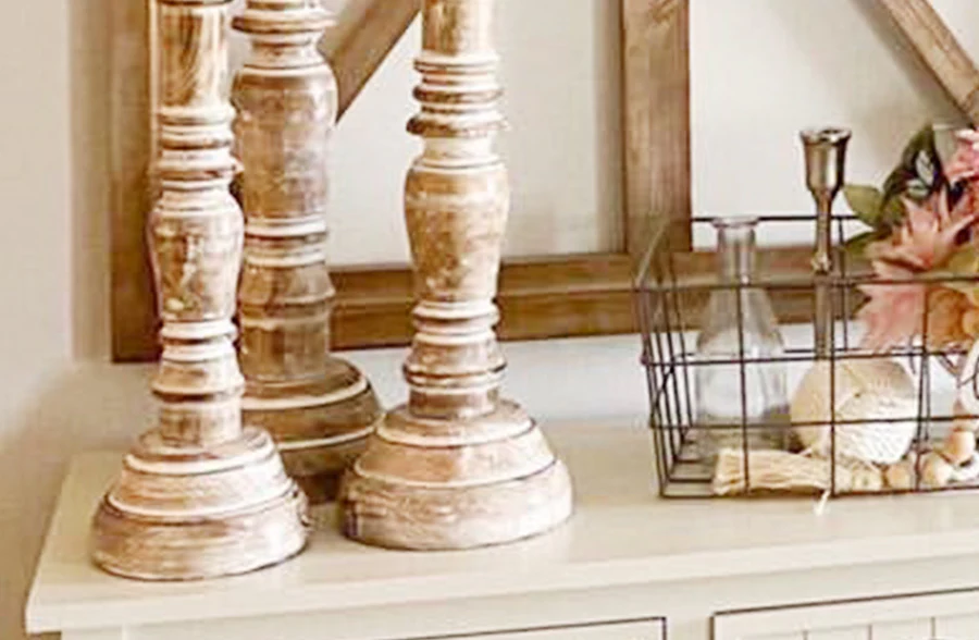 Chunky Wooden Carved Candle Holders, Set of 3