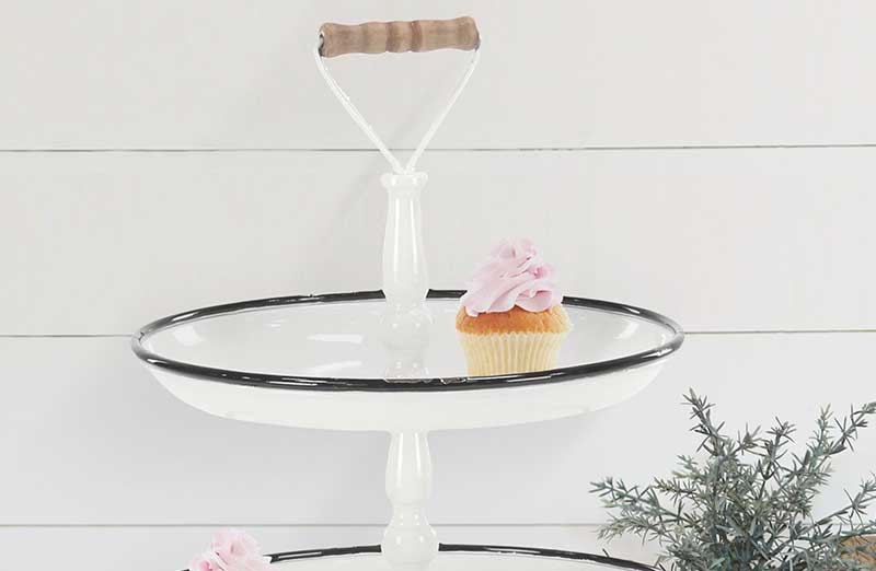 Chippy Distressed White Enamel 3-Tiered Tray