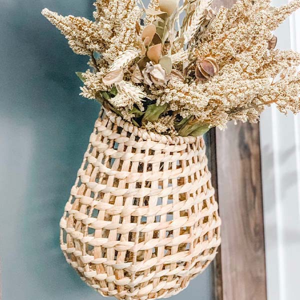 Wall Basket with Faux Leather Handle