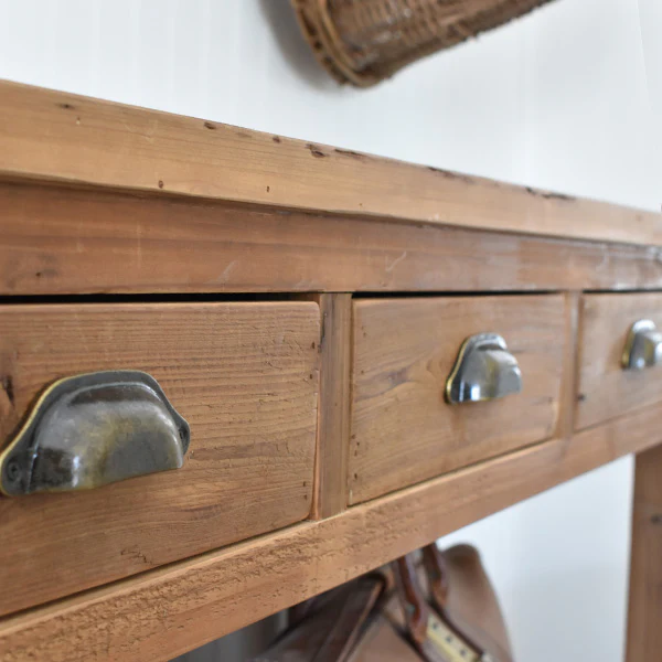 Natural Wood Console Table, Weathered with Drawers, Farmhouse