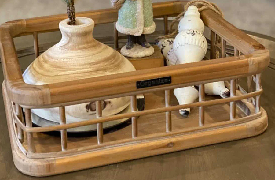 Wood and Bamboo Grid Basket/Trays, Set of 3