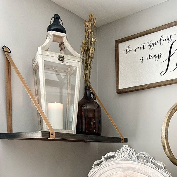 Floating Wall Shelf with Faux Leather Straps