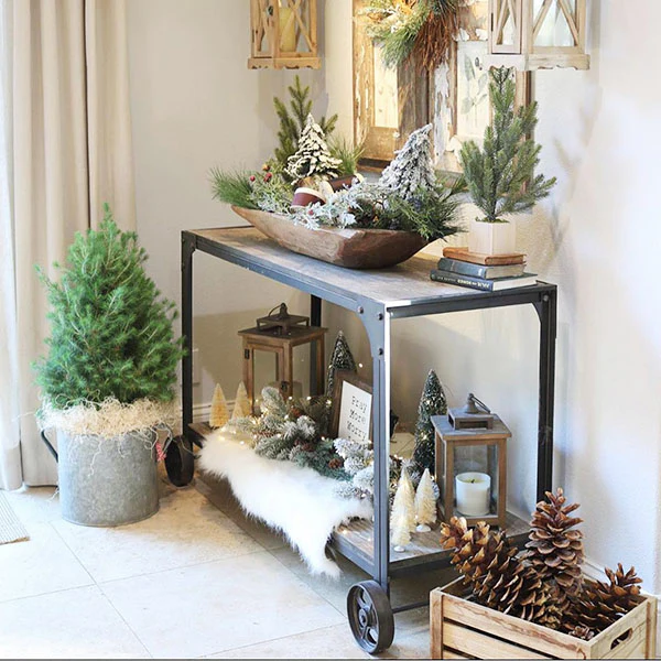 Farmhouse Industrial Rolling Cart Table