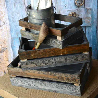 Get Organized Yardstick Wooden Crates  Set Of 3